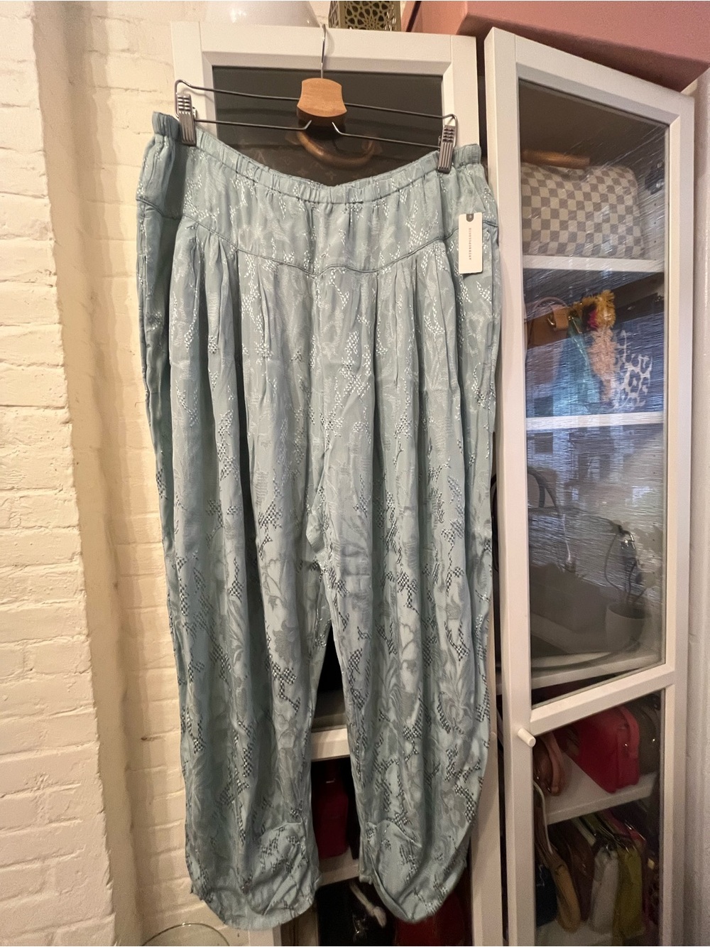 Anthropologie Light Blue Textured Wide Leg Pants